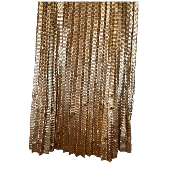 Anthropologie Maeve Natalia Gold Sequin Midi Skirt Pleated A-Line Size 12 NWT - Picture 9 of 15